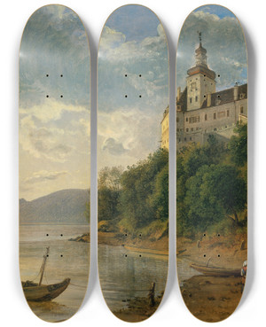 Triptych art skateboard deck of Joseph Rebell Schloss Persenbeug by Joseph Rebell (1787-1828)