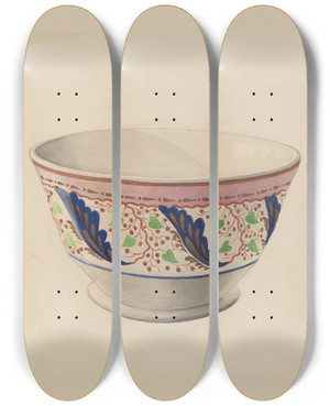 Triptych art skateboard deck of William Kerby Soup Bowl by William Kerby