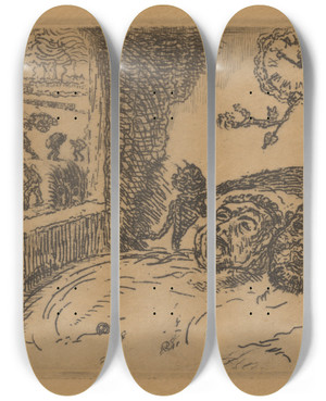 Triptych art skateboard deck of James Ensor De Luiheid_2 by James Ensor (1860-1949)
