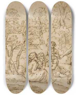 Triptych art skateboard deck of After Annibale Carracci Saint John The Baptist Preaching by After Annibale Carracci (1560-1609)