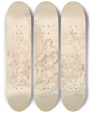 Triptych art skateboard deck of Edward Francis Burney Heavenly Orchestra_1 by Edward Francis Burney (1760-1848)