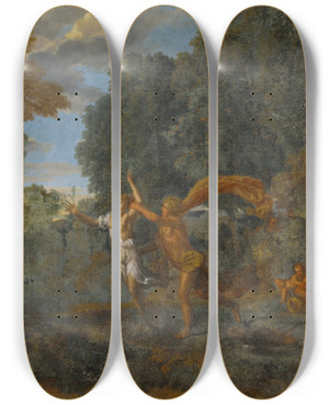 Triptych art skateboard deck of Francisque Millet Apolloanddaphne by Francisque Millet (1642-1679)