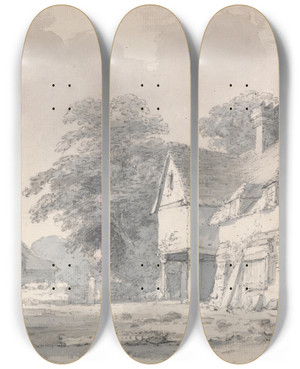 Triptych art skateboard deck of John Monro Farm Building by John Monro (1801-1880)