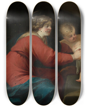 Triptych art skateboard deck of Jacques Blanchard Heilige Familie by Jacques Blanchard (1600-1638)