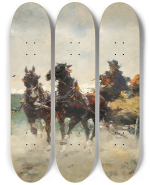 Triptych art skateboard deck of Alfredo Tominz Returning Home From The Fields by Alfredo Tominz (1854-1936)