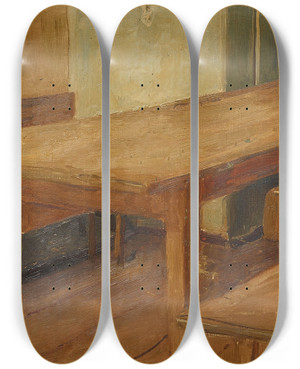 Triptych art skateboard deck of Albert Anker Raumstudie Zu Die Kinderkrippe by Albert Anker (1831-1910)