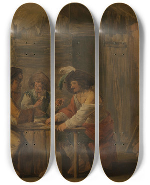 Triptych art skateboard deck of Andries Both The Card Players by Andries Both (1612-1642)