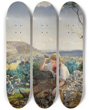 Triptych art skateboard deck of John Brett The Stonebreaker by John Brett (1831-1902)