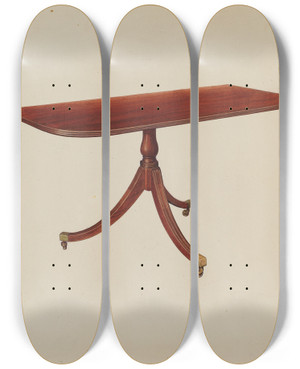 Triptych art skateboard deck of Arthur Mathews Duncan Phyfe Table by Arthur Mathews