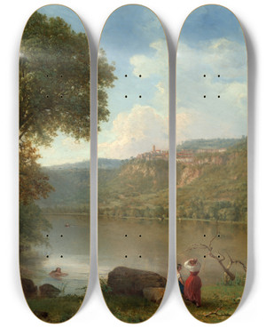 Triptych art skateboard deck of George Inness Lakenemi by George Inness (1825-1894)