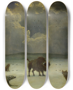 Triptych art skateboard deck of Albert Bierstadt Trapped by Albert Bierstadt (1830-1902)