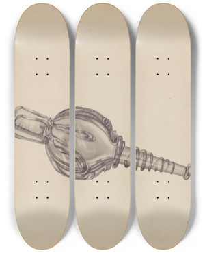 Triptych art skateboard deck of John Tarantino Miniature Bellows Bottle by John Tarantino (1935)