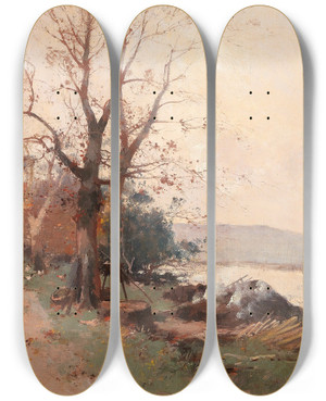 Triptych art skateboard deck of Eugne Galienlaloue River Landscape_2 by Eugene Galien Laloue (1854-1941)