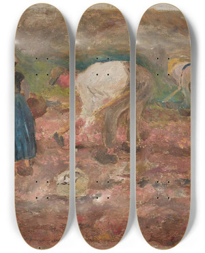 Triptych art skateboard deck of Tadeusz Makowski Digging Potatoes by Tadeusz Makowski (1882-1932)