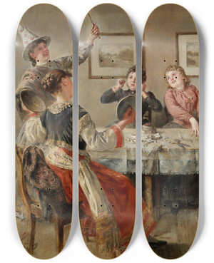 Triptych art skateboard deck of Emanuel Spitzer The Improvised Orchestra by Emanuel Spitzer (1844-1919)