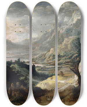 Triptych art skateboard deck of Joos De Momper Mountainous Landscape by Joos de Momper (1564-1634)
