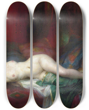 Triptych art skateboard deck of Henri Adrien Tanoux Odalisque by Henri Adrien Tanoux (1865-1923)