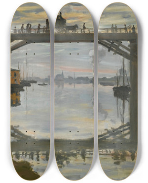 Triptych art skateboard deck of Claude Monet Le Pont De Bois by Claude Monet (1840-1926)