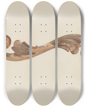 Triptych art skateboard deck of Lionel Ritchey Wood Carving Scroll_1 by Lionel Ritchey
