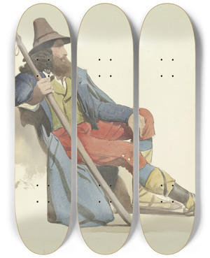 Triptych art skateboard deck of Ludwig Thiersch Ruhender Hirte Der Rmischen Campagna by Ludwig Thiersch (1825-1909)