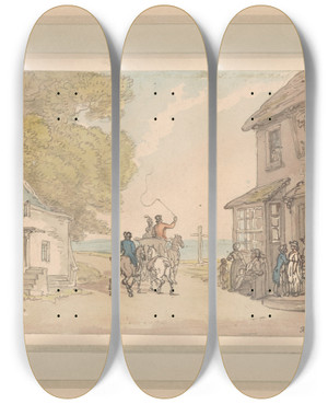 Triptych art skateboard deck of Thomas Rowlandson The Crossroads by Thomas Rowlandson (1756-1827)