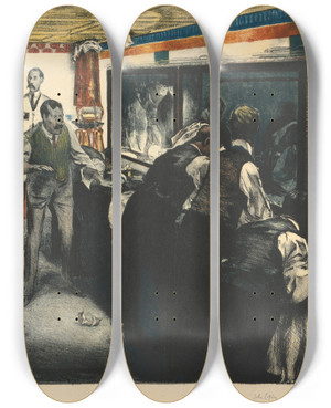 Triptych art skateboard deck of John Copley A Lavatory by John Copley (1875-1950)