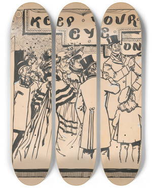 Triptych art skateboard deck of Awb Lincoln Keep Your Eye On Godeys by A.W.B. Lincoln (19-20-)