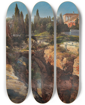 Triptych art skateboard deck of Edward Theodore Compton Palatin In Rom by Edward Theodore Compton (1849-1921)