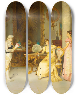 Triptych art skateboard deck of L A Marsano The Bashful Suitor by L A Marsano (19-20-)