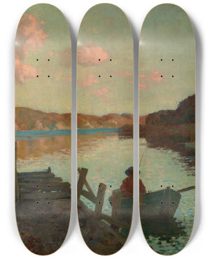 Triptych art skateboard deck of James Nairn Evans Bay by James M Nairn (1859-1904)