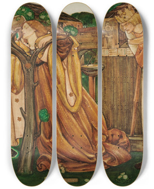 Triptych art skateboard deck of Edgar W Davies Arthur At Camelyard by Edgar W Davies (1893-1910)