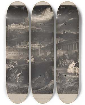 Triptych art skateboard deck of John Martin Marcus Curtius by John Martin (1789-1854)