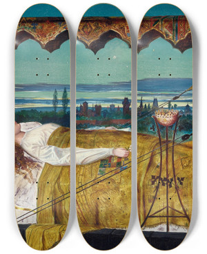 Triptych art skateboard deck of John Atkinson Grimshaw Elaine by John Atkinson Grimshaw (1836-1893)