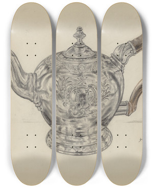 Triptych art skateboard deck of Fletcher Hanks Silver Teapot by Fletcher Hanks