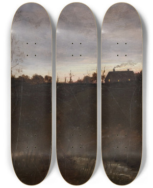 Triptych art skateboard deck of John Frederick Peto Nocturne by John Frederick Peto (1854-1907)