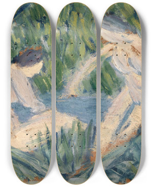 Triptych art skateboard deck of Ernst Schiess Bathing by Ernst Schiess (1872-1919)