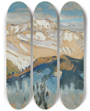 Triptych art skateboard deck of Anna Boberg Mountains Study From Switzerland by Anna Boberg (1864-1935)