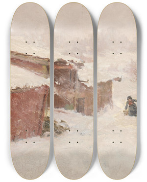 Triptych art skateboard deck of Jacob Glersen Drifting Snow_1 by Jacob Gloersen (1852-1912)