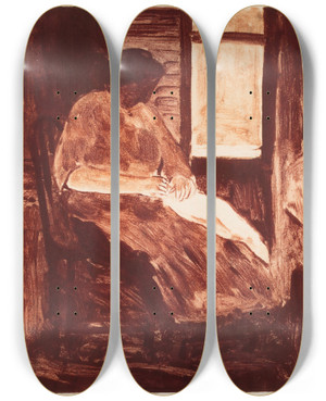 Triptych art skateboard deck of Abraham Walkowitz Figure Sketch_1 by Abraham Walkowitz (1878-1965)