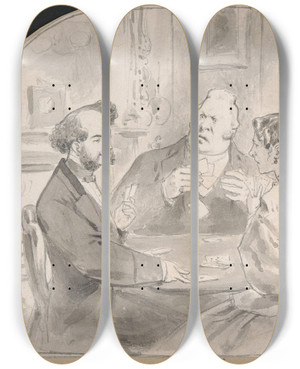 Triptych art skateboard deck of Adelaide Claxton The Decision by Adelaide Claxton (1841-1927)