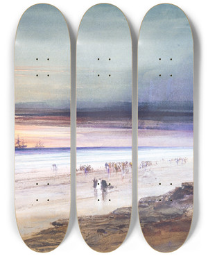 Triptych art skateboard deck of James Hamilton Beach Scene by James Hamilton (1819-1878)