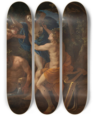 Triptych art skateboard deck of Nicolas Poussin Apollo And Daphne by Nicolas Poussin (1594-1665)