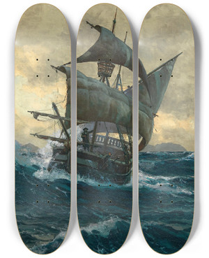 Triptych art skateboard deck of Michael Zeno Diemer Der Fliegende Hollnder_1 by Michael Zeno Diemer (1867-1939)