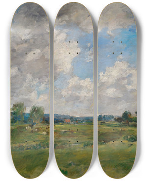 Triptych art skateboard deck of Eugne Boudin La Valle De La Touques by Eugene Boudin (1824-1898)
