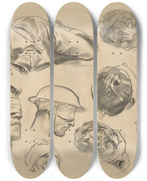 Triptych art skateboard deck of John Singer Sargent Studies For Gassed V by John Singer Sargent (1856-1925)