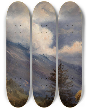 Triptych art skateboard deck of Thomas Fearnley View From Grindelwald In Switzerland by Thomas Fearnley (1802-1842)