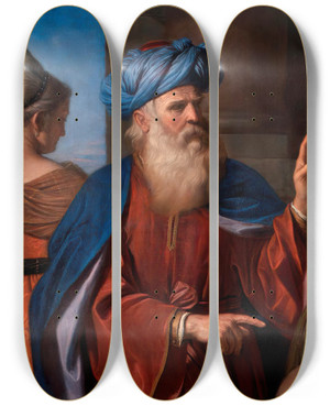 Triptych art skateboard deck of Guercino Abraham Casting Out Hagar And Ishmael by Guercino (1591-1666)