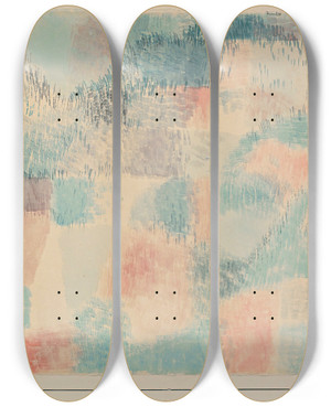 Triptych art skateboard deck of Paul Klee Rote Erde Red Earth by Paul Klee (1879-1940)