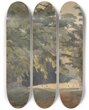 Triptych art skateboard deck of Thomas Sully Treelined Lane by Thomas Sully (1783-1872)