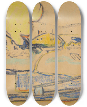 Triptych art skateboard deck of Ernst Ludwig Kirchner Landschaft Bei Dresden by Ernst Ludwig Kirchner (1880-1938)